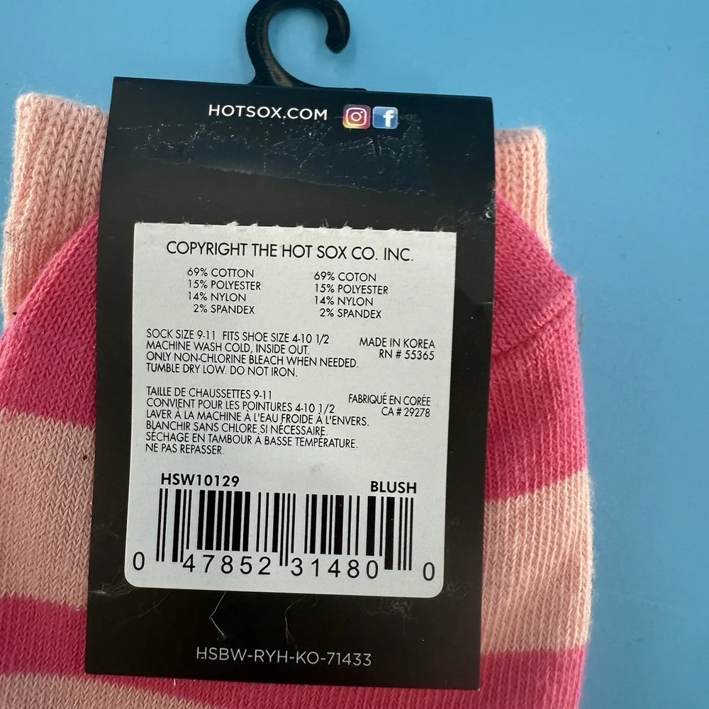 Hot Sox Women's Fox Crew Socks Pink Striped Fuzzy Animal Size 9–11 New